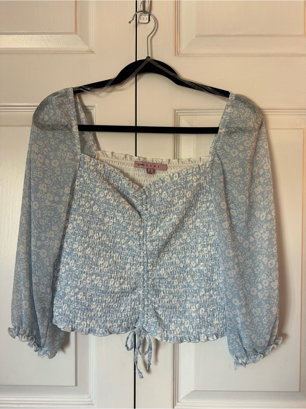 Crave Fame Light Blue Floral Smocked Peasant Top
